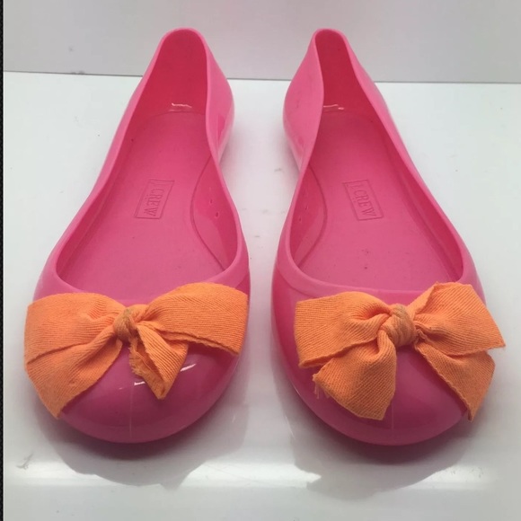 J. CREW Pink Orange Ribbon Bow Jelly Ballet Flats - Picture 1 of 8